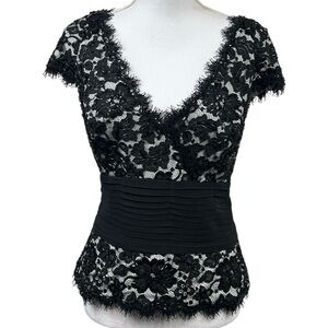 Tadashi Collection Womens Classic Black Beaded Lace Whimsigoth Blouse Size 10